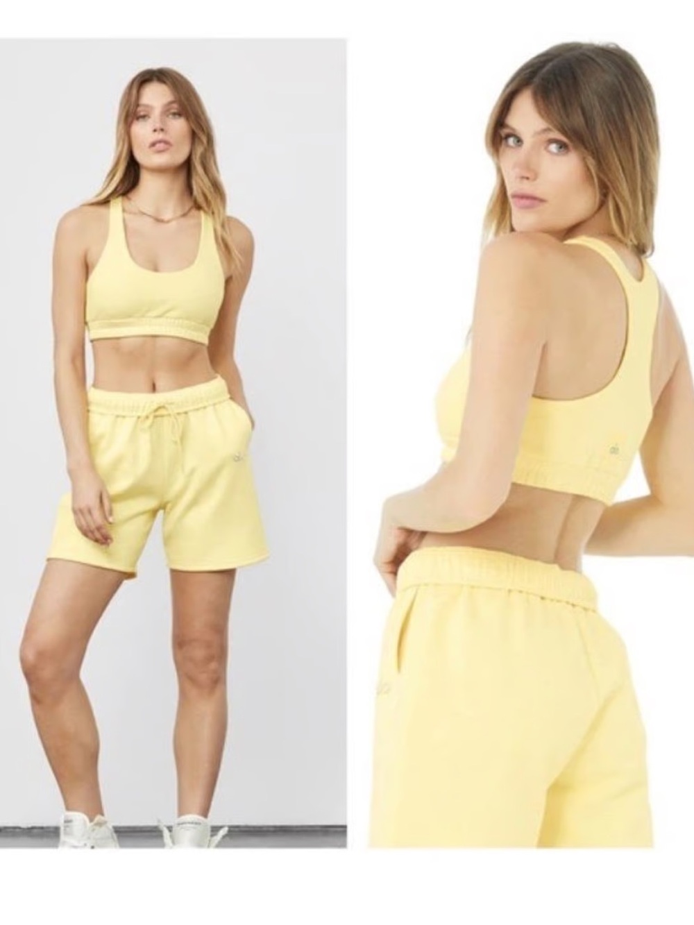 Alo Yoga Accolade Bra & Shorts Set - Size Small, Soft Yellow